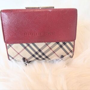 Burberry Red Leather and Beige Nova Check Checkered Wallet with plenty of pocket
